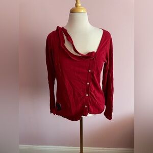 Women's Orangey Red Button-Up Sweater